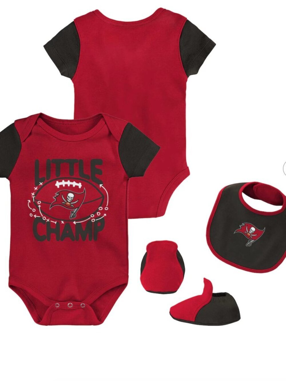 NFL Tampa Bay Buccaneers Baby 3pc Bodysuit Bib Booties Set 6-9M Little Champ NWT
